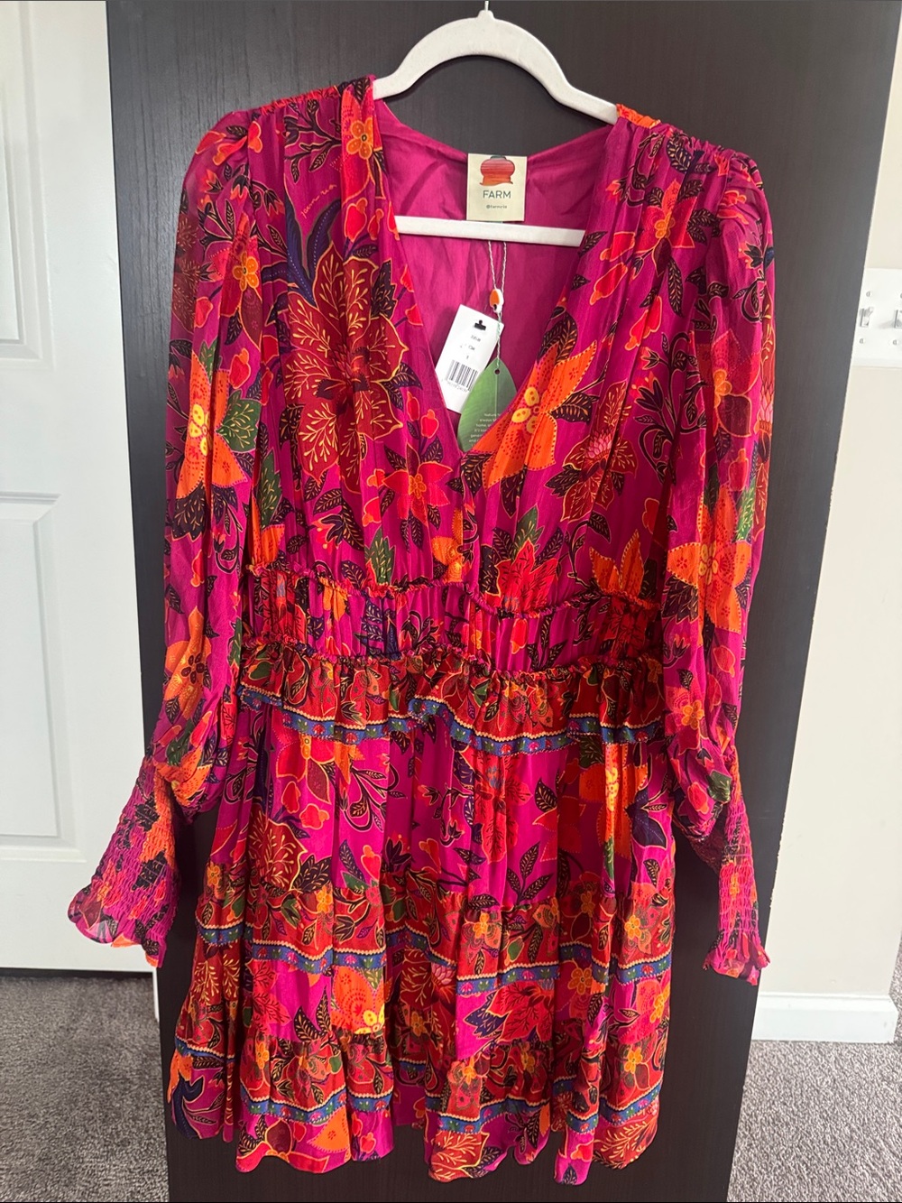 Farm Rio Floral V-Neck Long Sleeve Mini Dress Size M | NWT | MSRP $260 - Picture 2 of 5